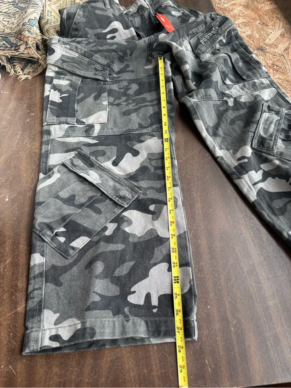 New with tags YoungLA unisex Camo Cargo Jeans with Orange Brand Tags size medium